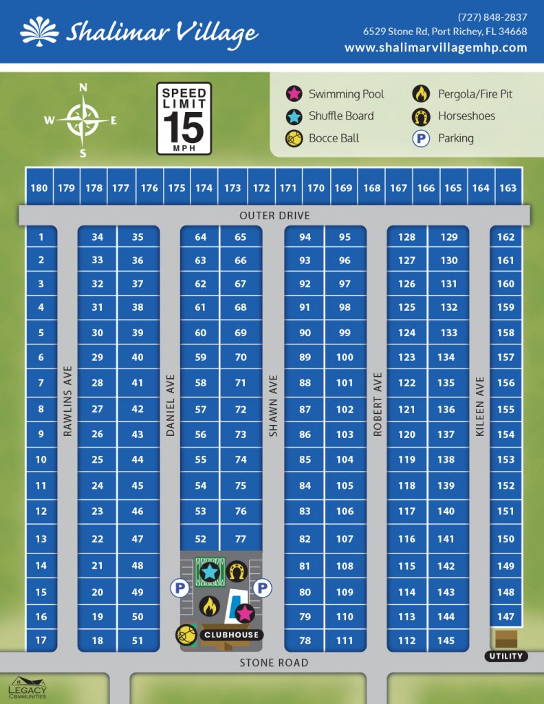 Community Map For Shalimar Village MHC Port Richey Florida